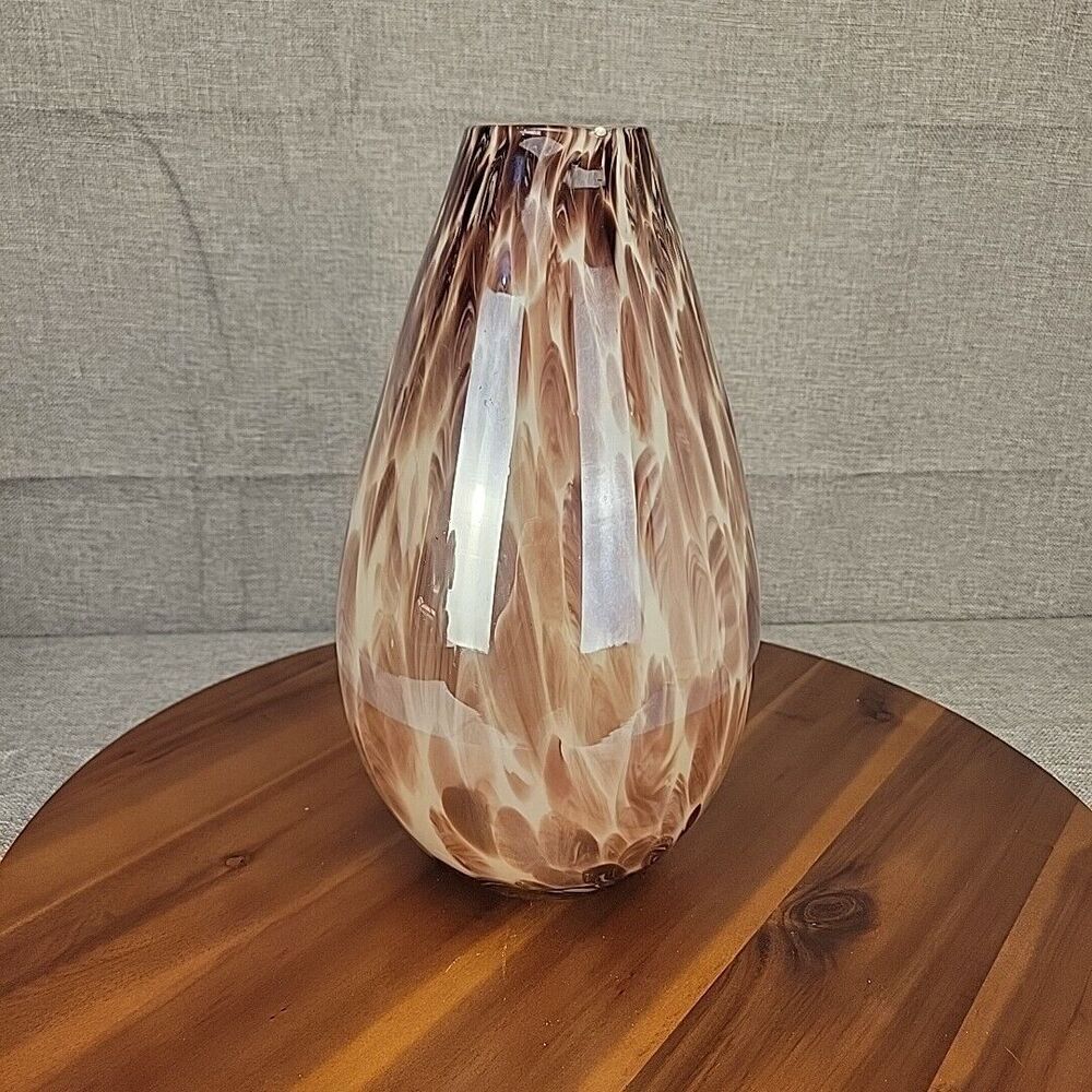 Tall Hand Blown Art Glass Purple White Medium Vase‎ Decorative White Interior